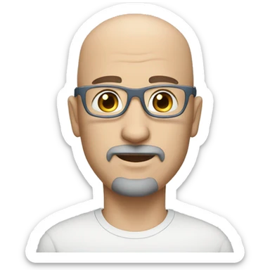 slightly bald white man with dark gray goatee blue eyes silver glasses sticker