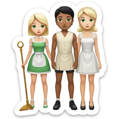 King, black hair, body, legst, blue eyes, shoes, maid blonde hair, green eyes, sexy short sleveless White dress, shoes sticker