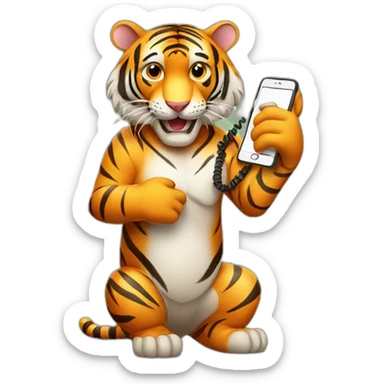 bengal tiger holding phone sticker