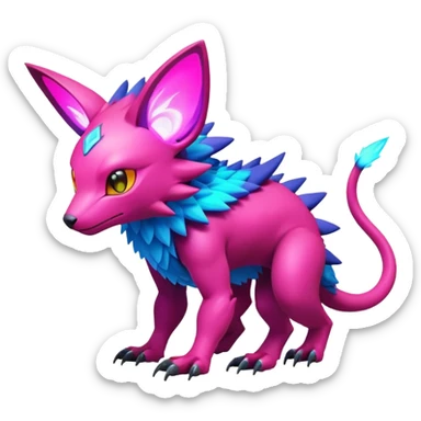 futuristic lush warm-colored modern colorful neon-colored Fakémon-Digimon-Trico-Vernid-creature sticker
