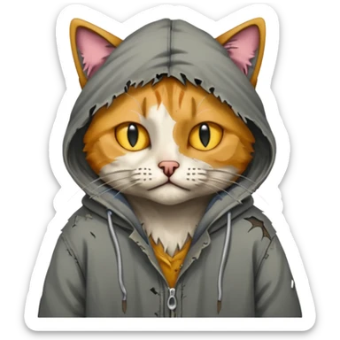 homeless poor cat with torn clothes  sticker