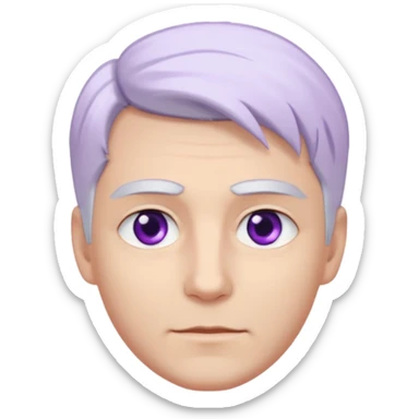 Beyaz uzun ve düz saçları olan,mor göz rengi olan, bembeyaz tenli bir erkek,genç,gözleri hafif çekik ve saçları da teni de bembeyaz olacak,genç olacak,kırışıklığı olmayacak,gözleri çekik ve mor renk olacak,alnında kırışıklık olmayacak,saçı daha beyaz olsun,genç olacak sticker