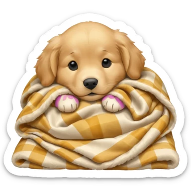 golden retriever puppy sleeping with a blanket sticker