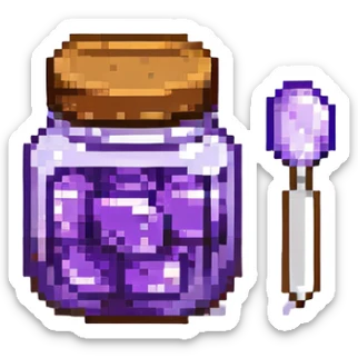 pixel art grape jelly, small jar with purple jelly and a tiny spoon sticker