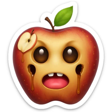 a disgusting, rotten apple with no face sticker