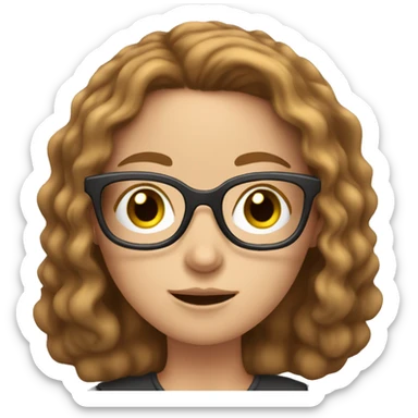 White girl with glasses and brown wavy hair reading on smart phone sticker