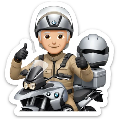 bmw gs  silver 1200 rider with grey hair giving a thumbs up sticker