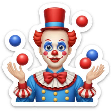 circus juggler clown juggling balls blue and white and red sticker