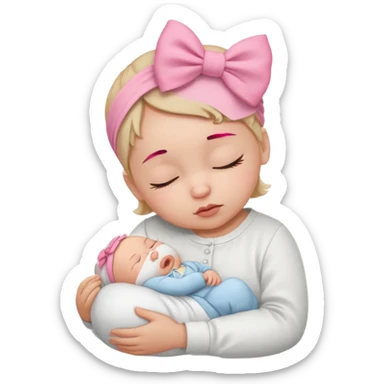 Sleeping Newborn baby with a white shirt and a pink bow on her head sticker