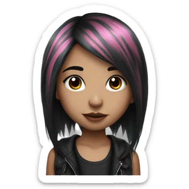 Hyperreal cute emo girl with long pink and black hair sticker