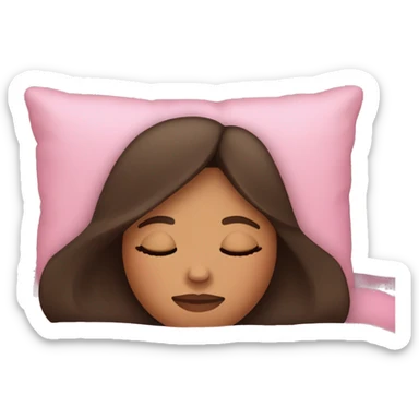 a woman with light tan skin and dark brown straight hair sleeping on a pink pillow sticker