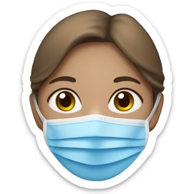 mousy brown hair girl blue eyes with a blie face mask of sticker