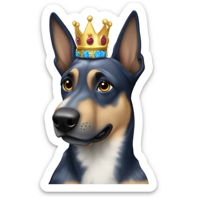 A malinois dark blue merle color with a crown on his head sticker