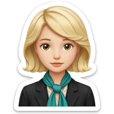 young elegant lady emoji, short wavy blonde hair, silk scarf, fitted blazer, gentle expression sticker