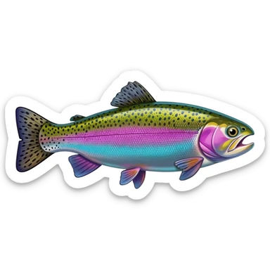 realistic rainbow trout fish bright saturated purple blue green yellow white with scales and black speckles sticker