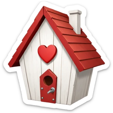 a birdhouse with a normal circular hole and a red roof with the rest white and a heart at the top but below the roof sticker
