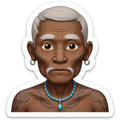 ancient incadian old man with tatooed on neck and face sticker