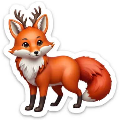 cinematic-[fox]-realistic-full-body-standing on all fours-emoji,-tail-tucked-close,-head-tilted-dramatically,-fox-[red]-fur,-simplified-yet-realistic-focused-features,-highly-detailed,-glowing-with-an-almost-sarcastic-glow big antlers sticker