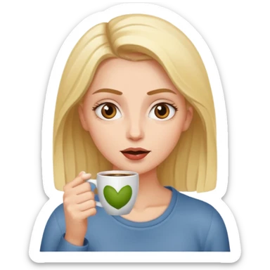 Woman drinking coffee and The edges of the eyes are wide open in the morning  sticker