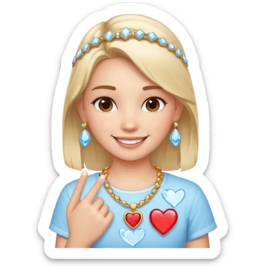 smiling girl with jewelry wearing shirt that says I heart Ice sticker