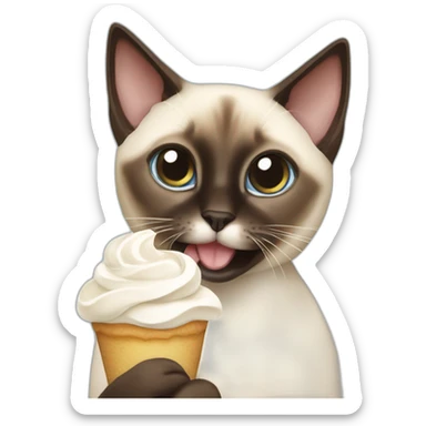 A Siamese cat eating whipped cream sticker