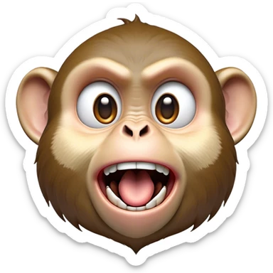 Cinematic Comical Macaque Portrait Emoji, Head tilted dramatically with an exaggeratedly shocked expression, featuring a dynamic, animated face with wide, comically expressive eyes full of humorous disbelief, Simplified yet hilariously expressive features, highly detailed, glowing with a slightly sassy glow, high shine, dramatic yet playful, stylized with an air of quirky primate attitude, soft glowing outline, capturing the essence of a meme-worthy macaque that looks ready to side-eye its way into viral fame! sticker