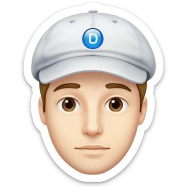 man 30 years old, hair coming out from under cap, with diastema sticker