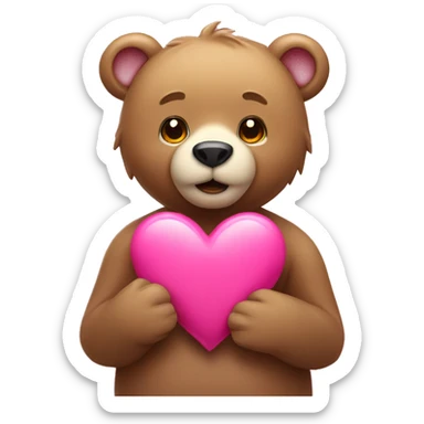 Bear holding pink hart sticker