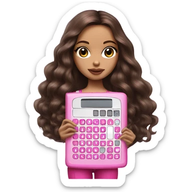 Hyper realistic bratz doll brunette with pink calculator sticker