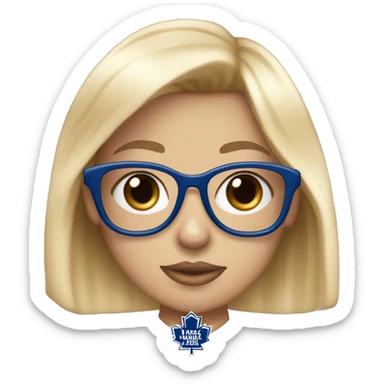 Diamond-heart with the Toronto Maple Leafs logo in the center of the heart. Mae it a girl. With blonde har and bangs and glasses. sticker