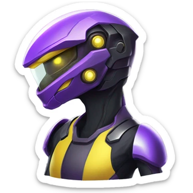 a shiny black-purple-yellow Genesect-Raptor-Fakémon—hybrid with a futuristic visor-helmet full bod sticker