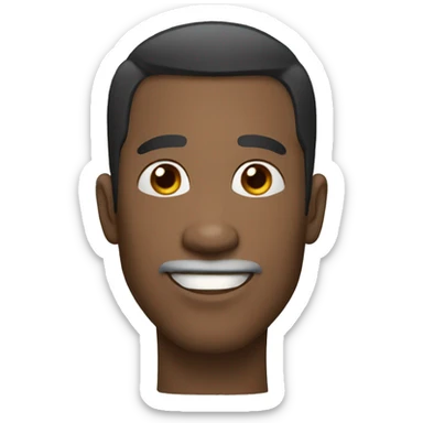 older black male with short black hair, average sized nose, gap in front top two teeth sticker