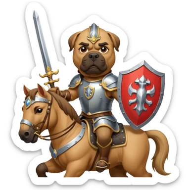 A bullmastiff as a legend with sword and shield on a horse sticker