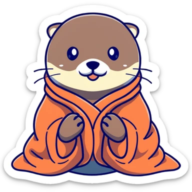 otter cozy in blanket sticker