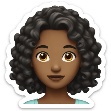 girl with wavy black hair going into curls, long lashes, brown eyes sticker