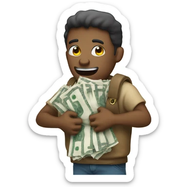 Man hugging money bag no emotion  sticker