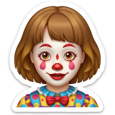 A clown emoji with brunette bangs long hair sticker
