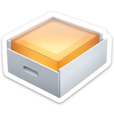 A clean, modern open box with crisp edges and a subtle shadow beneath, slightly tilted for depth. A soft glow or faint sparkles rise from inside, hinting at potential content yet to be added. The design is sleek, flat, and uncluttered, maintaining a light and inviting feel, perfect for an empty state UI. sticker