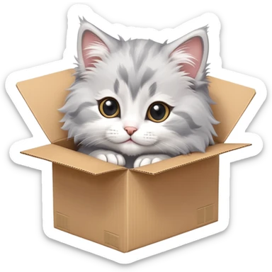  A very cute young kitten cat with one's head tilted to one side poked its paws out of the cardboard box and placed them on top of it sticker