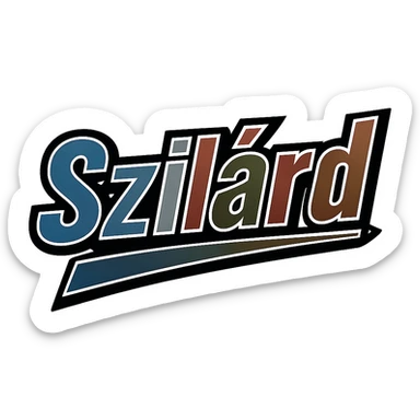 Text image of the name 'Szilárd' in a masculine, modern, gradient font with precise Hungarian characters, dark contour, extra thick, prominent white border as in sample images, dynamic slanted underline, masculine color shades (blue, gray, burgundy, green, brown), 1000x1000 px, PNG, transparent background. sticker