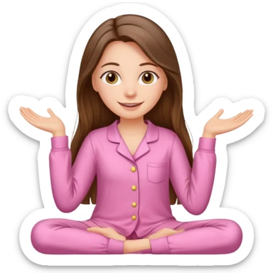 happy white long brunette hair girl with hazel eyes and in pink pajamas sticker
