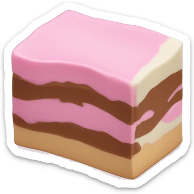 three layered vanilla fudge with white brown and pink  sticker