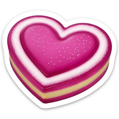 Realistic shortbread cookie in the shape of a heart with Fuchsia color jelly middle filling and sprinkled powder sugar on top. sticker