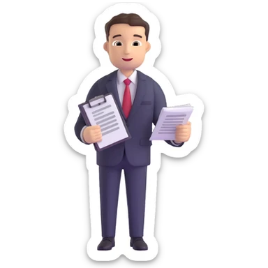 male accountant in business suit holding papers in hand sticker