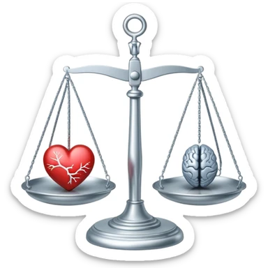 balanced scale with brain on one side and heart on the other side, perfectly balanced sticker