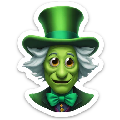 Evil mad hatter with green skin and large nose sticker