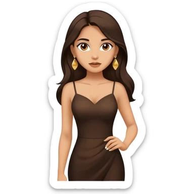 Beautiful woman,cute, long dark brown hair in dark dress with gold earrings sticker
