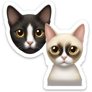 short hair female siamese cat staring at a male short hair tuxedo cat sticker