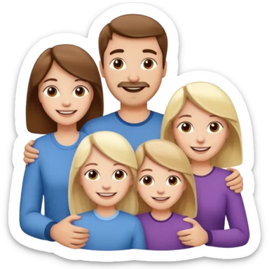 happy pale white family with one brown hair dad, one brown hair mom, one blonde girl, and one brown hair girl sticker