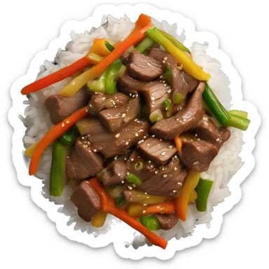 beef stir fry with vegetables and rice sticker